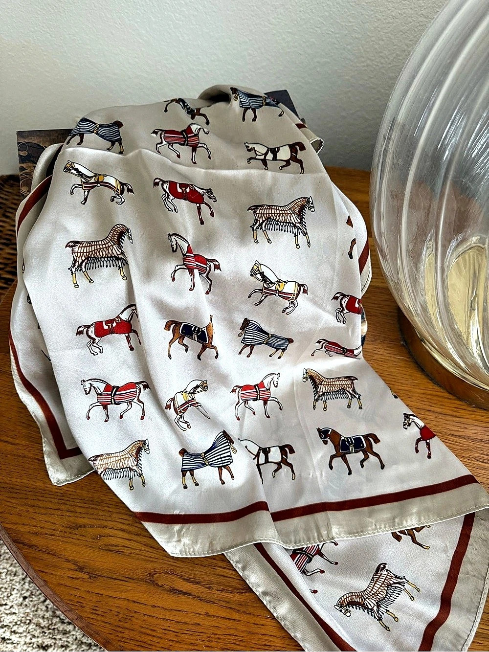 Equestrian Print Scarf in Cream & Red Like New